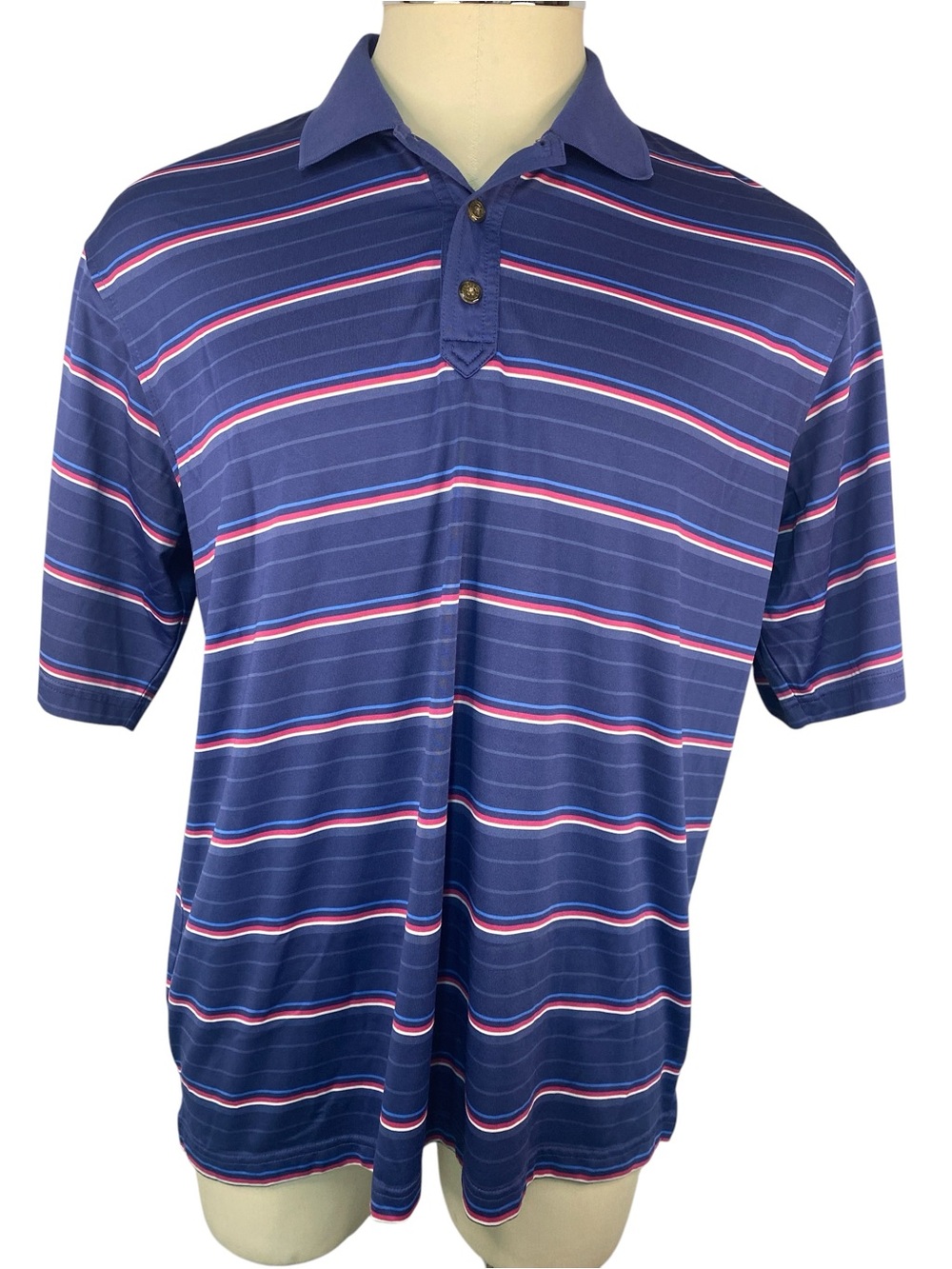 Pebble Beach Performance Men's Navy Striped Polo Shirt - Classic Short Sleeve XL